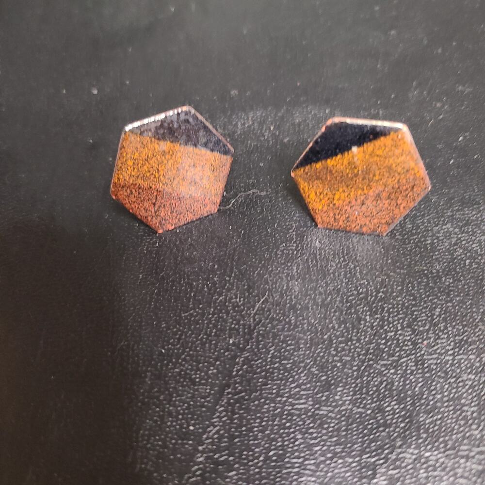 Vintage Mid-Century Hexagon black brown faux wood inlay cufflinks